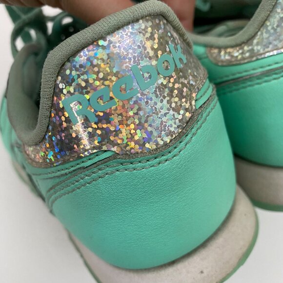 Reebok Classic Mint Pastel Athletic Sneakers Silver Sparkle Accents Big Girl 5 - Picture 9 of 11